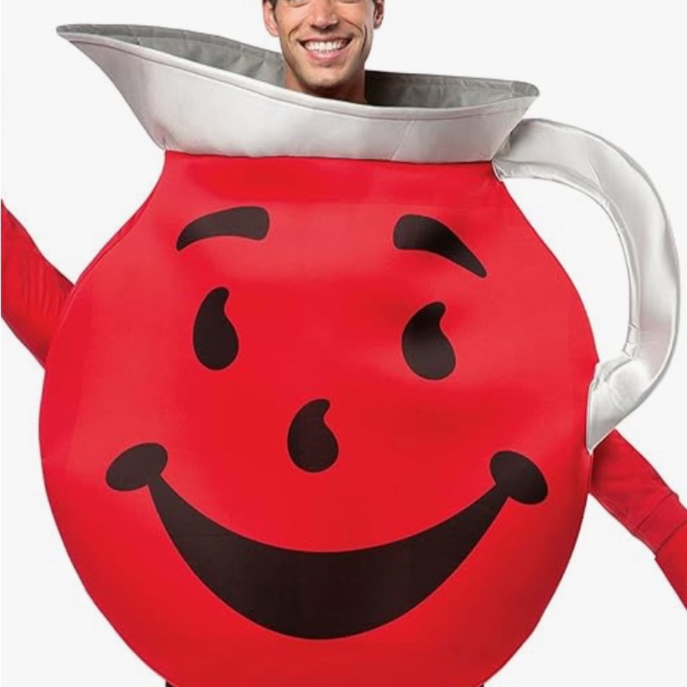 Funny Drink Red Kool-Aid Pitcher Man Guy Adult Costume One Size